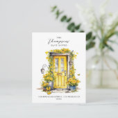 Rustieke gele bloemendeur We hebben verplaatst Aankondigingskaart (Staand voorkant)