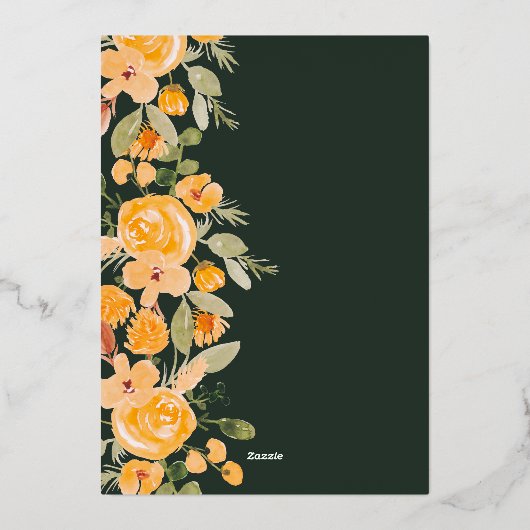 Rustieke gele bloemenwaterverf herfst vrijgezellen folie uitnodiging (Achterkant)