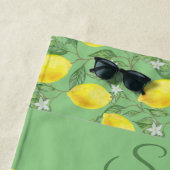 Rustieke gele citroen waterverfpatroon groen strandlaken (In situ)