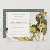 Rustieke Gele Narcissen Flora Bruidspaar Uitnodigi Bedankkaart (Voorkant / Achterkant)