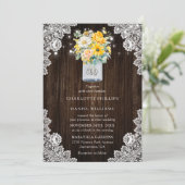 Rustieke Gele Perzik Bloemen Mason Jar Hout Bruilo Kaart (Staand voorkant)