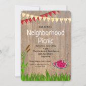 Rustieke Gele Plaid Buurt Picknick Uitnodiging (Voorkant)