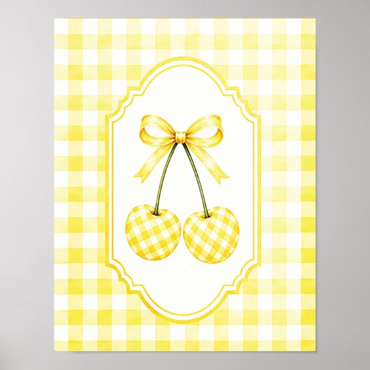 Rustieke Gele Plaid Gingham Kersen Illustratie Poster (Voorkant)