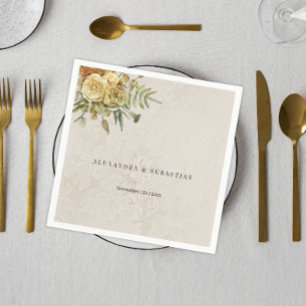 Rustieke Gele Rozen Crème Damask Bruiloft Servet