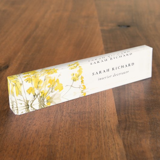 Rustieke Gele Waterverf Wildflower Boho Floral Naambordje (Zijkant)