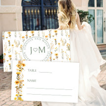 Rustieke gele wildflower bruiloft plaats kaarten