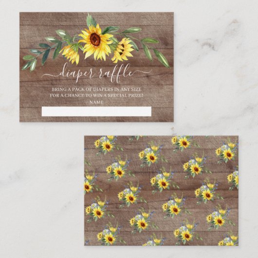 Rustieke gele zonnebloem Baby shower luier Raffle Informatiekaartje (Voorkant / Achterkant)