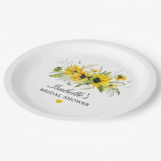 Rustieke Gele Zonnebloem Bruidsdouche Papieren Bordje (Gekanteld)