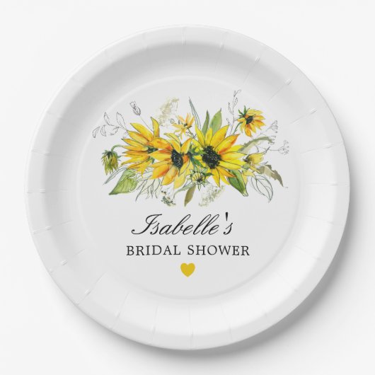 Rustieke Gele Zonnebloem Bruidsdouche Papieren Bordje (Voorkant)