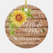 Rustieke Gele Zonnebloem Bruiloft Keramisch Ornament (Achterkant)