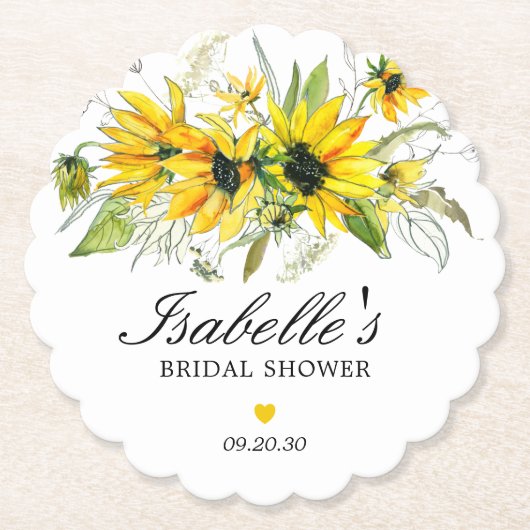 Rustieke Gele Zonnebloem Bruiloftsfeest Kartonnen Onderzetters (Voorkant)