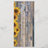 Rustieke gele zonnebloem kerk huwelijksprogramma programmakaart (Achterkant)