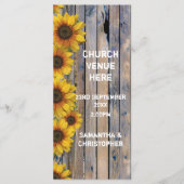 Rustieke gele zonnebloem kerk huwelijksprogramma programmakaart (Voorkant)