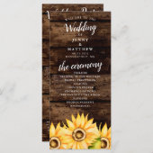 Rustieke Gele Zonnebloem Thema Bruiloft Programmakaart (Voorkant / Achterkant)