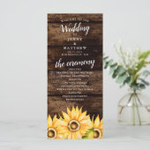 Rustieke Gele Zonnebloem Thema Bruiloft Programmakaart (Staand voorkant)