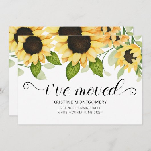 Rustieke Gele Zonnebloem Waterverf Bloemen Bewegen Aankondiging (Voorkant / Achterkant)