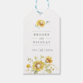 Rustieke Gele Zonnebloem Waterverf Bruiloft Cadeaulabel