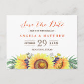 Rustieke Gele Zonnebloemen Bruiloft Save the Date Aankondigingskaart (Voorkant)