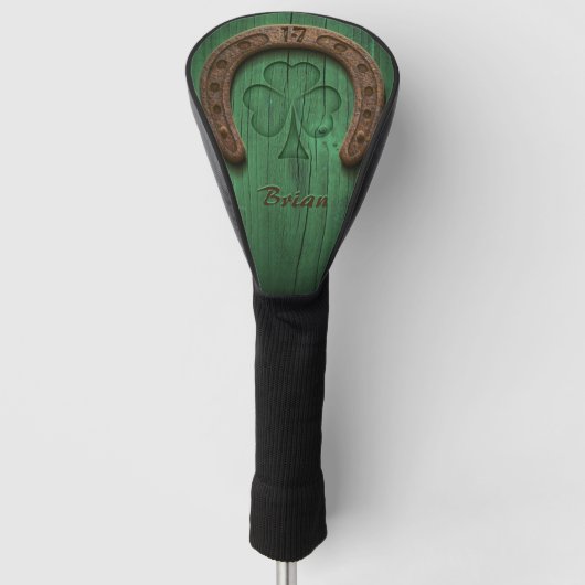 Rustieke Geluks Hoefijzer Iers Gepersonaliseerd Golfheadcover (Voorkant)