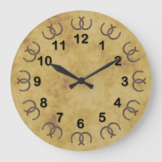 Rustieke geluks-hoefijzers met een distressed uite grote klok (Voorkant)