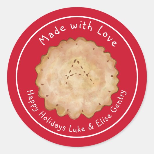 Rustieke 'Gemaakt met Liefde' Appeltaart Sticker (Voorkant)