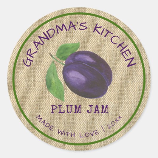 Rustieke 'Gemaakt met Liefde' Jute Kruidnageljam Ronde Sticker (Voorkant)