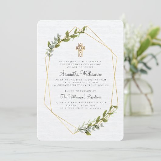 Rustieke Geometrische Bloemige Eerste Communie Uit Kaart (Staand voorkant)