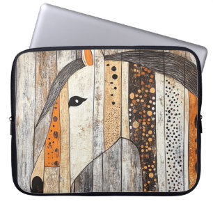 Rustieke Geometrische Boho Houtstructuur Paard Laptop Sleeve