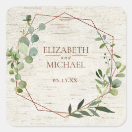 Rustieke Geometrische Eucalyptus Berk bruiloft Sti Vierkante Sticker