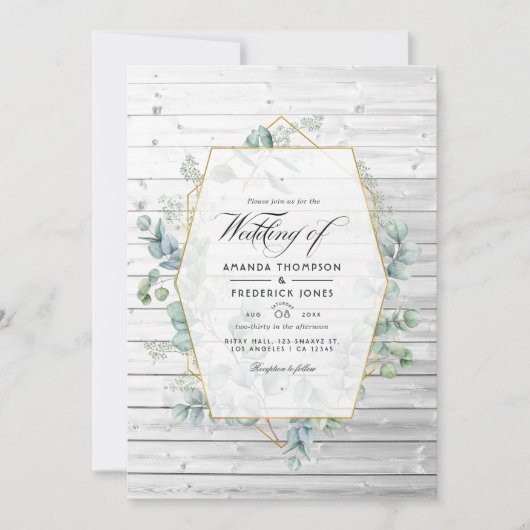 Rustieke geometrische eucalyptus tuin trouw uitnod kaart (Voorkant)