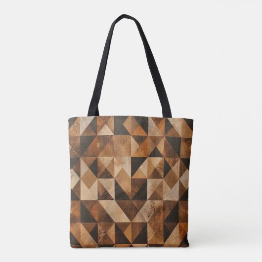 Rustieke geometrische houten patroon op maat gemaa tote bag (Achterkant)