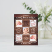 Rustieke gepersonaliseerde 5 foto geboorteaankondi briefkaart (Staand voorkant)