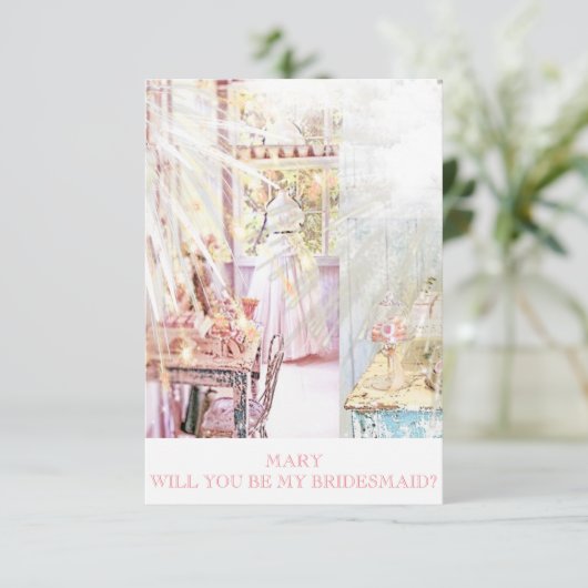 Rustieke gepersonaliseerde bruidsmeisje uitnodigin kaart (Staand voorkant)