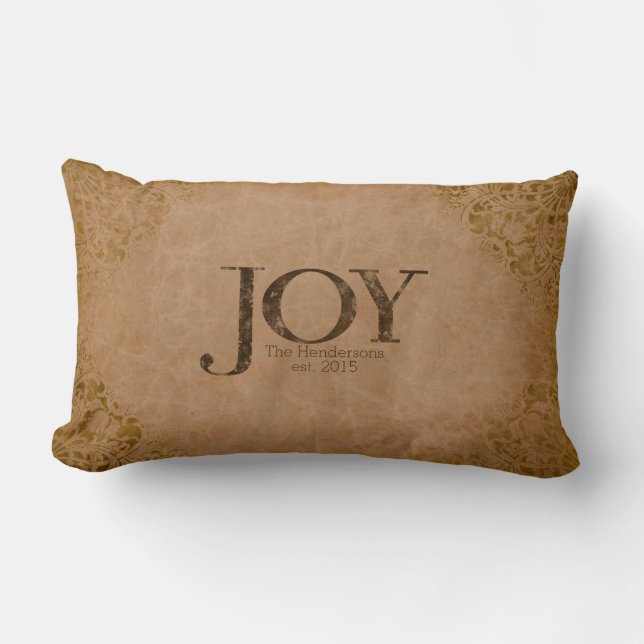 Rustieke gepersonaliseerde Joy Pillow Kussen (Voorkant)