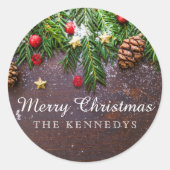 Rustieke gepersonaliseerde kerst ronde sticker (Voorkant)