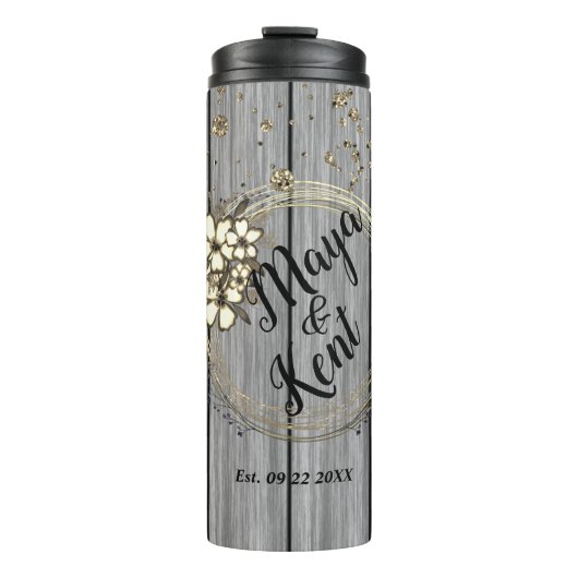 Rustieke gepersonaliseerde krans Floral Glitter br Thermosbeker (Voorkant)