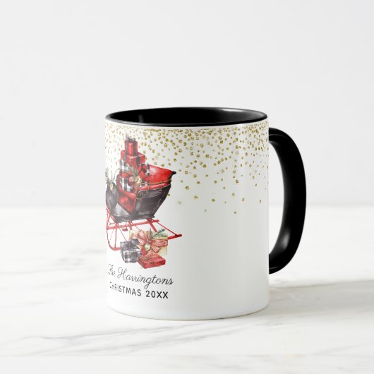 Rustieke gepersonaliseerde rode  Sleigh Christmas Mok (Voorkant rechts)