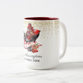 Rustieke gepersonaliseerde rode vintage kerst tweekleurige koffiemok (Voorkant rechts)