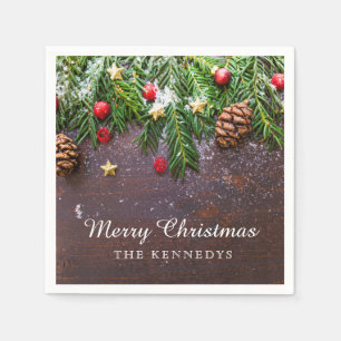Rustieke gepersonaliseerde vrolijke kerst servet