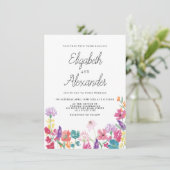 Rustieke geperste wilde bloemen achtertuin bruilof kaart (Staand voorkant)