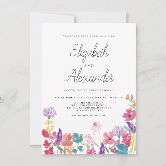 Rustieke geperste wilde bloemen achtertuin bruilof kaart (Voorkant)