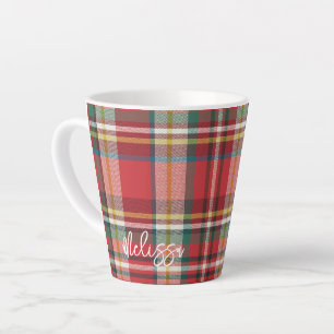 Rustieke geruite gepersonaliseerde script Kerstmis Latte Mok