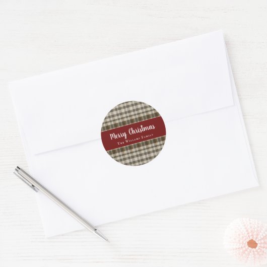 Rustieke geruite klassieke zalige kerst ronde sticker (Envelop)