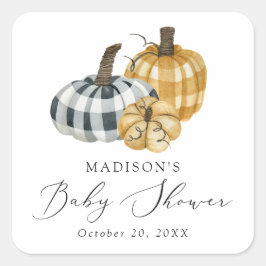 Rustieke geruite pompoenen baby shower vierkante sticker