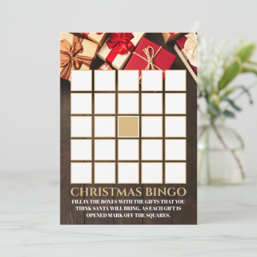Rustieke geschenkdoos, kerstfeest Bingo Kaart (Staand voorkant)