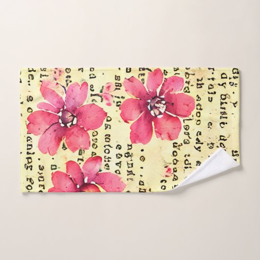 Rustieke geschilderde achtergrond met bloemen en l bad handdoek (Handdoek)
