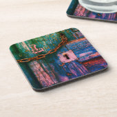 Rustieke geschilderde hout sleutelgat ketting blau bier onderzetter (Linkerzijde)