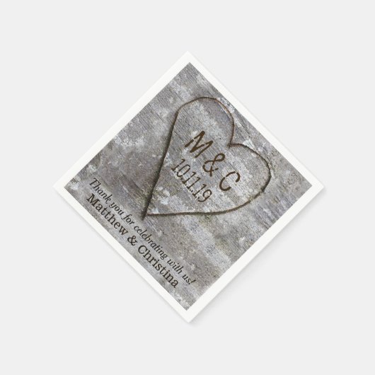 Rustieke gesneden berk hart boom bruiloft Initiale Servetten (Hoek)