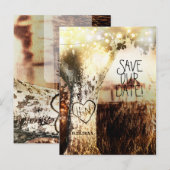 Rustieke Gesneden Boom & Slingers Opslagdatum Aankondigingskaart (Voorkant / Achterkant)