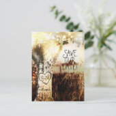 Rustieke Gesneden Boom & Snoerlampjes Save The Dat Aankondigingskaart (Staand voorkant)
